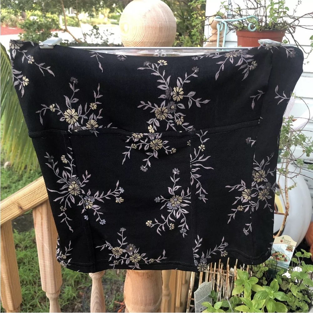 Heart Moon Star Floral Embroidery Stretch Bandeau Crop Tube Top Sz L Vintage 90s